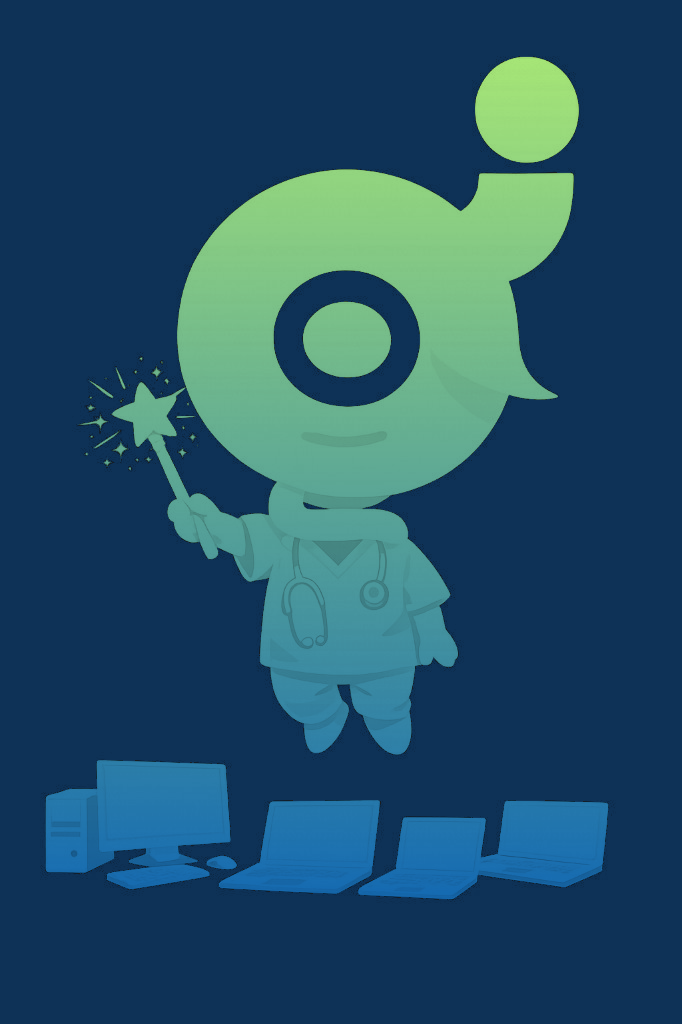 Guardoc mascot with stethoscope and magic wand
